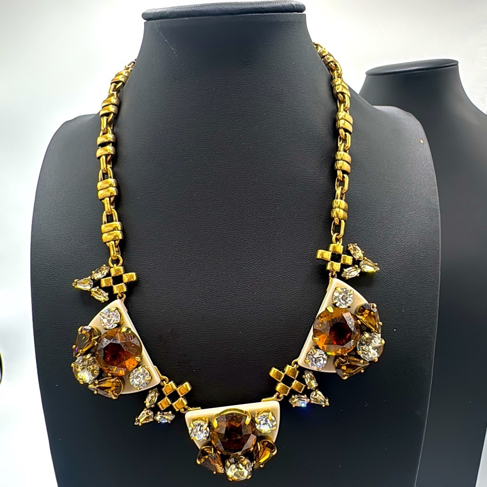 J Crew topaz, champagne and clear glass rhinestone necklaces.​